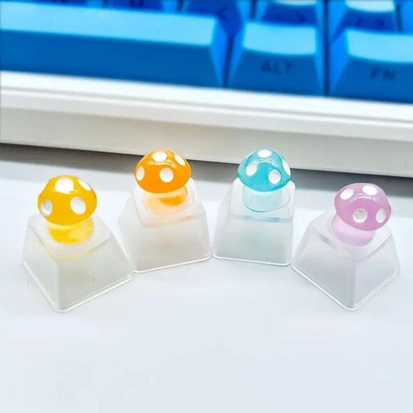 4pcs Cute Mushroom Keycaps, Mechanical Keyboard Decoration, ABS Resin, OEM - Picture 2 of 7